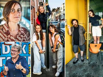 Portretten eerste schooldag: Elcke Vercruysse, Ria Juwet, Wolvin, Elsa en Pippa en Dario en Fanny Sterckx