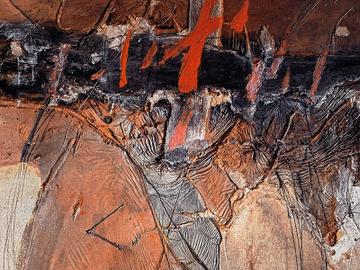 Matter body and orange stains (detail): Antoni Tàpies behandelde zijn schilderijen als ruwe muren