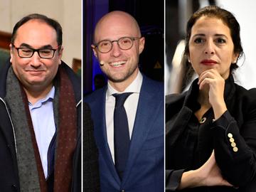 Montage Ahmed Laaouej (PS), David Leisterh (MR) en Zakia Khattabi (Ecolo)