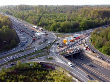 22 april 2024 renovatiewerken aan de Leonardkruispunt (kruising Brusselse Ring en E411, grondgebied Tervuren en Oudergem.