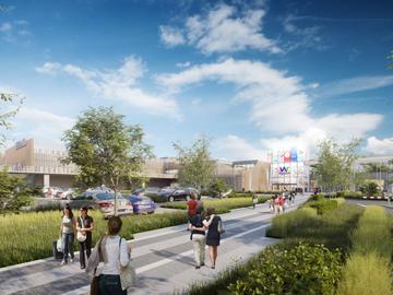 Het verbouwde Westland Shopping Center krijgt groene wandelpaden. © Simulatie AG Real Estate