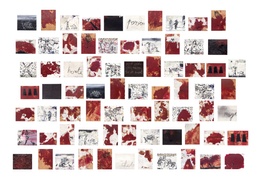 Philippe Vandenberg, L'esprit est voyageur, l'âme est vagabonde I (ensemble of 73 works: oil, blood, charcoal and pencil on wood and canvas, 435 x 650 cm), 1994-1997