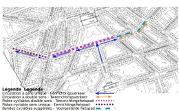 Een plan dat de nieuwe verkeerssituatie toont, met eenrichtingsverkeer weg van het stadhuis van Sint-Gillis