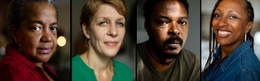 Dekoloniseringsexperten Bambi Ceuppens, Estelle Lecaille, Sammy Baloji en Anne Wetsi Mpoma