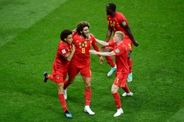 Marouane Fellaini heeft net gescoord in de wedstrijd van de Rode Duivels tegen Japan in de achtste finales op het WK2018