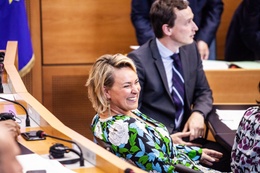 Céline Fremault (CDh) bij de eedaflegging in het Brussels Parlement op 11 juni 2019