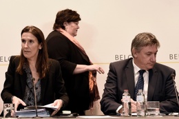 De Nationale Veiligheidsraad, met premier Sophie Wilmès, Maggie De Block en Jan Jambon, communiceert over maatregelen voor het indijken van het coronavirus (Covid-19)