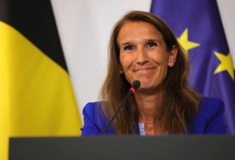 Eerste Minister Sophie Wilmès (MR) tijdens de persconferentie na de Nationale Veiligheidsraad van 20 augustus 2020