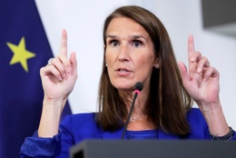 Eerste Minister Sophie Wilmès (MR) op de persconferenatie na de Nationale Veiligheidsraad van 23 september 2020