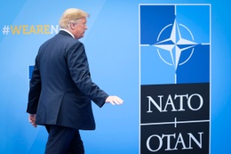 De Amerikaanse president Donald Trump op de NAVO-top in Brussel van 11 juli 2018