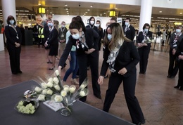 Herdenkingsplechtigheid op Brussels Airport in Zaventem op 22 maart 2021 voor de aanslagen 5 jaar geleden op 22 maart 2016