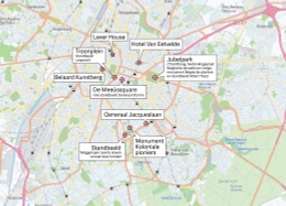 De negen locaties waarover de dekolonisatiecommissie aanbevelingenheeft geformuleerd in haar rapport van februari 2022