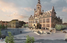Metro 3: het nieuwe metrostation Collignon met ingang aan het gemeentehuis in Schaarbeek