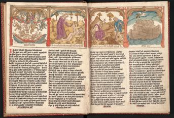 Een selectie van de allervroegst gedrukte boeken in ons land, te zien in de Koninklijke Bibliotheek van Brussel: Speculum humanae salvationis, Nederlanden ca.1466-67