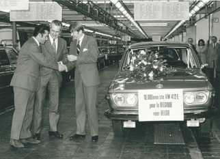 De tienduizendste Volkswagen 412E in de fabriek in Vorst in 1973