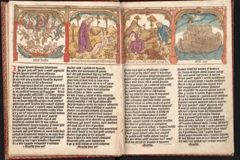Een selectie van de allervroegst gedrukte boeken in ons land, te zien in de Koninklijke Bibliotheek van Brussel: Speculum humanae salvationis, Nederlanden ca.1466-67